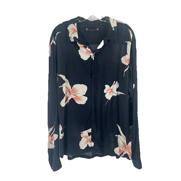 All Saints Black Floral Button Down Shirt Sz Womens XL - Picture 1 of 5